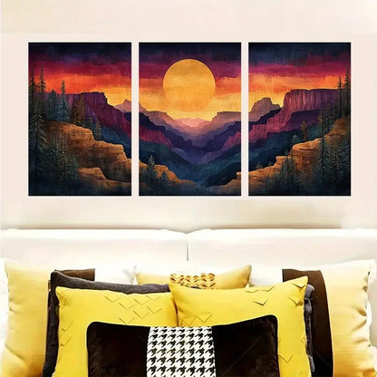 3pcs Sunset Colors & Native American Patterns  Wall Art Set Canvas Framed 40x60cm - High Quality Print 100% Australian Made Wall Canvas Ready to Hang