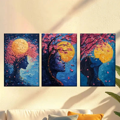 3pcs Charming moonlight & cherry blossom Wall Art Set Canvas Framed 60x90cm - High Quality Print 100% Australian Made Wall Canvas Ready to Hang - Bella Home Decor