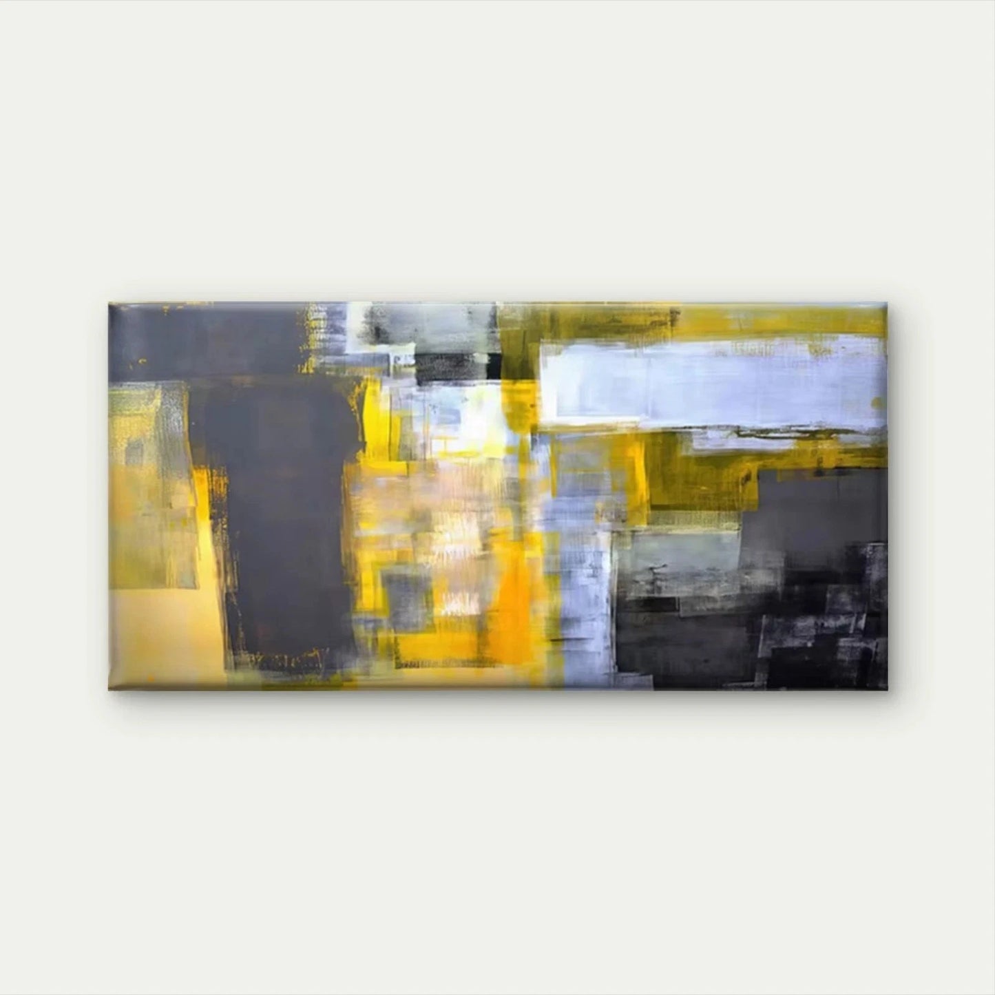 Geometric Abstract Yellow Grey Wall Art Canvas Office Home Room Framed 120x60cm