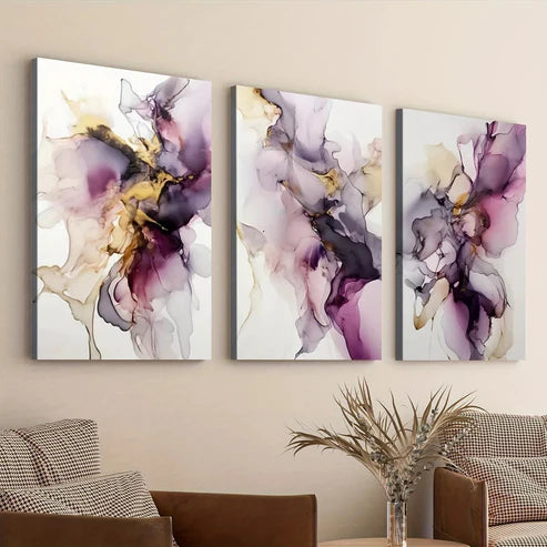 3pcs Marble Golden Foil Purple Modern Elegant Canvas Unframed - High Quality Print 100% Australian Made Wall Canvas