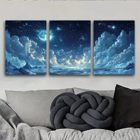 3pcs Beautiful Celestial Night Sky Wall Art Canvas Unframed - High Quality Print 100% Australian Made Wall Canvas - Bella Home Decor