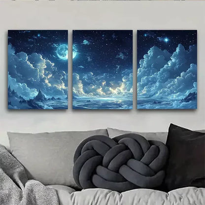 3pcs Beautiful Celestial Night Sky Wall Art Canvas Unframed - High Quality Print 100% Australian Made Wall Canvas - Bella Home Decor