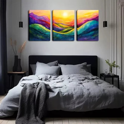 3pcs Abstract Mountain And Sunrise Wall Art Canvas Unframed - High Quality Print 100% Australian Made Wall Canvas - Bella Home Decor
