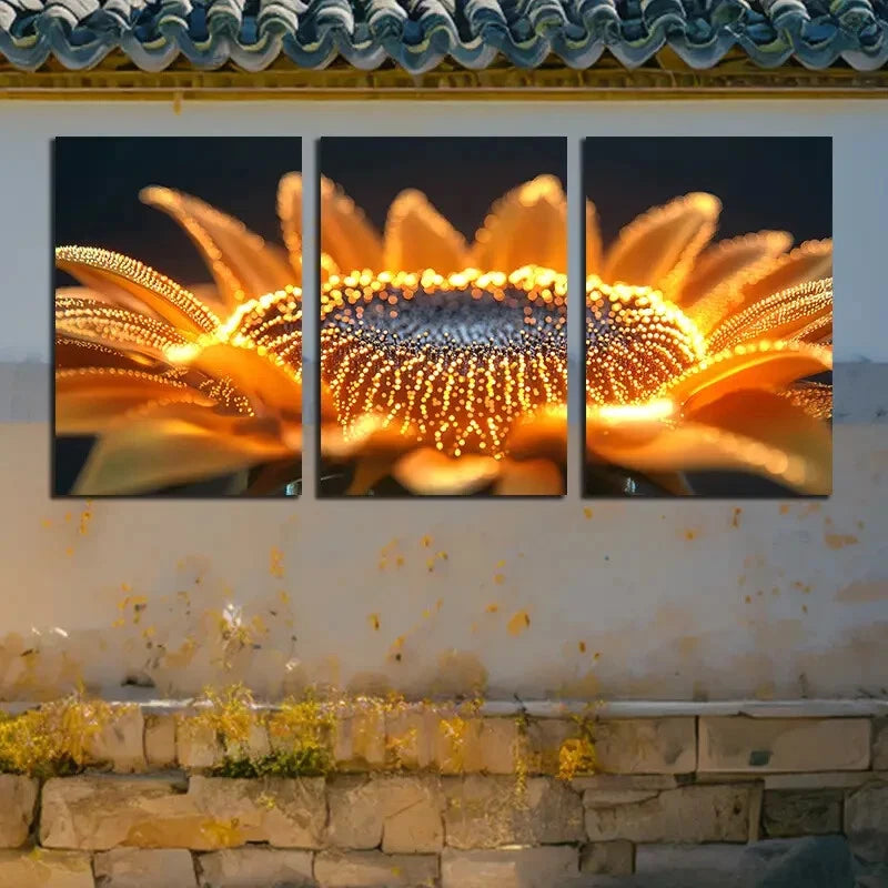 3pcs Vibrant Beautiful Sunflowers Illustration Metal Print Ready to Hang Art