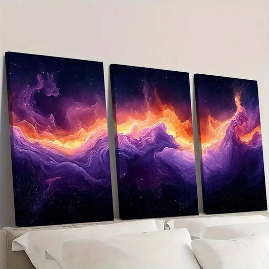 3pcs Purple Abstract Luxury Modern Art EW Wall Art Set Canvas Framed 40x60cm - High Quality Print 100% Australian Made Wall Canvas Ready to Hang
