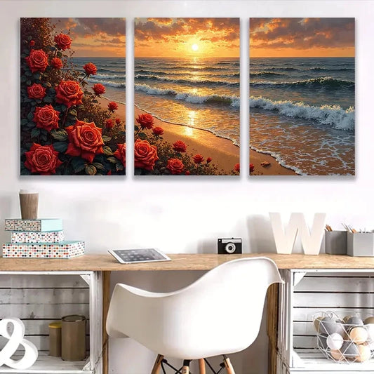 3pcs Turquoise Bay Sunset Beach Australia Wall Art Set Canvas Framed 60x90cm - High Quality Print 100% Australian Made Wall Canvas Ready to Hang