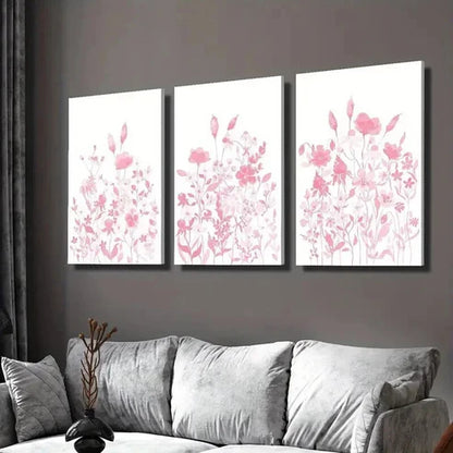 3pcs Elegant Watercolor Pink Wildflowers Wall Art Canvas Unframed - High Quality Print 100% Australian Made Wall Canvas