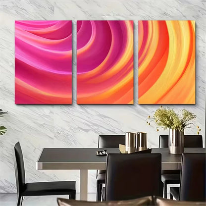 3pcs Original Orange Pink Neon Painting Metal Print Ready to Hang Art