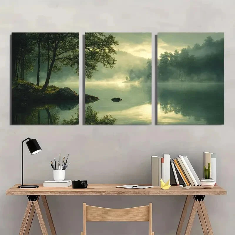3pcs Ethereal Green Landscape Tranquil Nature Metal Print Ready to Hang Art - Bella Home Decor