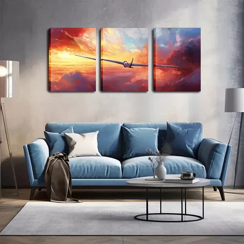 3pcs Flying Machine In The Sky Wall Art Canvas Unframed - High Quality Print 100% Australian Made Wall Canvas - Bella Home Decor