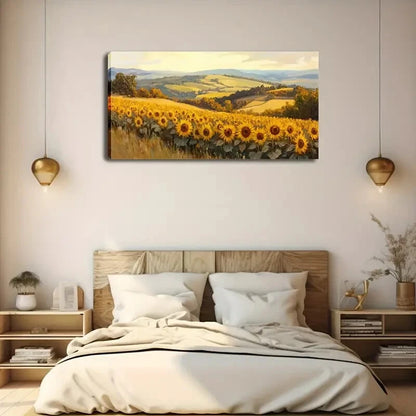 Sunflower Field Landscape Hills Wall Art Canvas Office Home Room Framed 120x60cm - Bella Home Decor