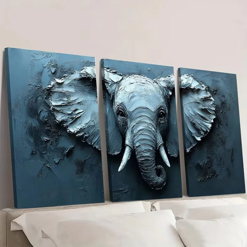 3pcs African Elephant Impasto Oil Painting  Wall Art Set Canvas Framed 60x90cm - High Quality Print 100% Australian Made Wall Canvas Ready to Hang - Bella Home Decor