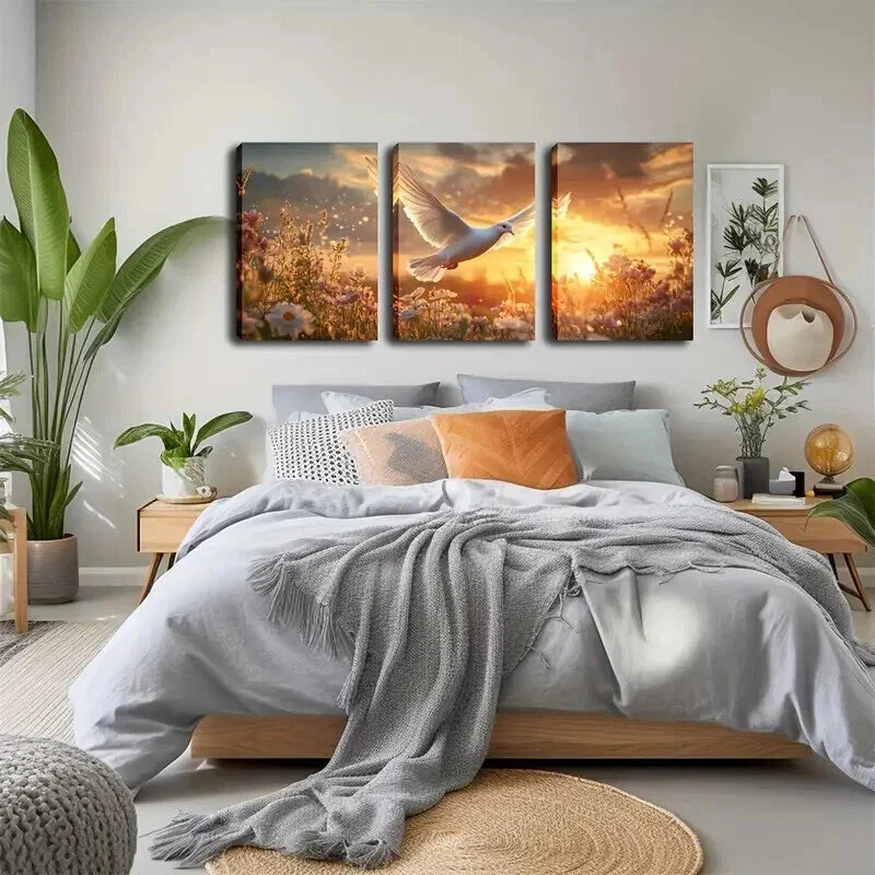 3pcs A Pigeon Spreading Beds Perfect Wall Art Set Canvas Framed 60x90cm - High Quality Print 100% Australian Made Wall Canvas Ready to Hang - Bella Home Decor