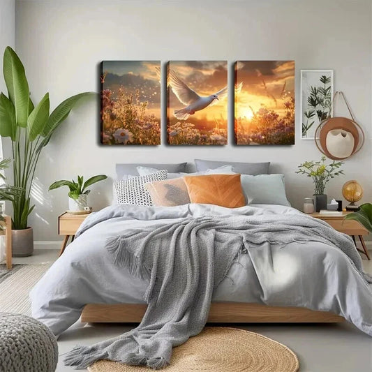 3pcs A Pigeon Spreading Beds Perfect Wall Art Set Canvas Framed 60x90cm - High Quality Print 100% Australian Made Wall Canvas Ready to Hang
