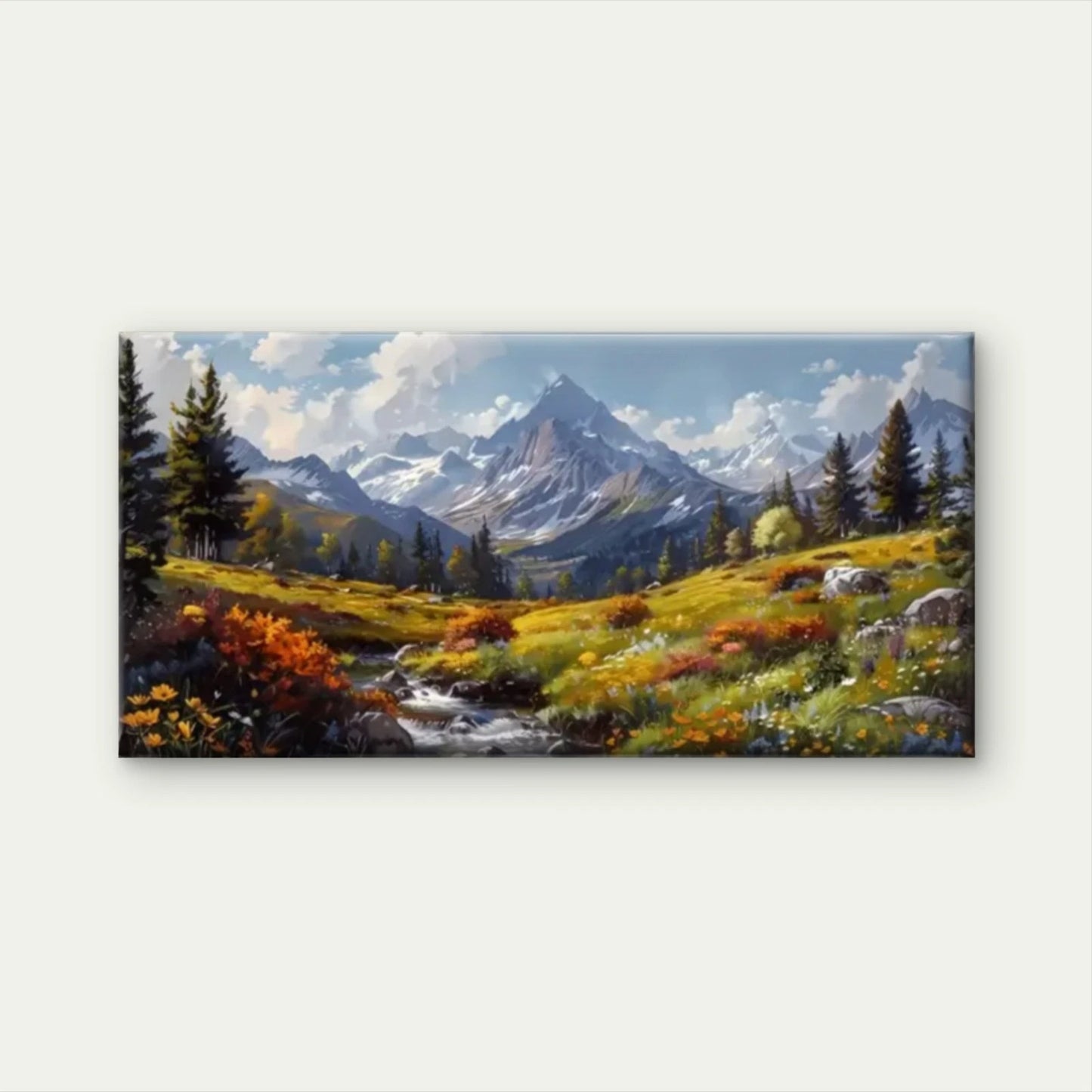 Greenery Flowing Streams Peaks Wall Art Canvas Office Home Room Framed 120x60cm