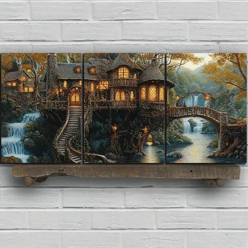 3pcs A Farm House in The ForestMetal Print Ready to Hang Art - Bella Home Decor