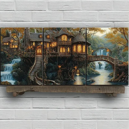 3pcs A Farm House in The ForestMetal Print Ready to Hang Art - Bella Home Decor
