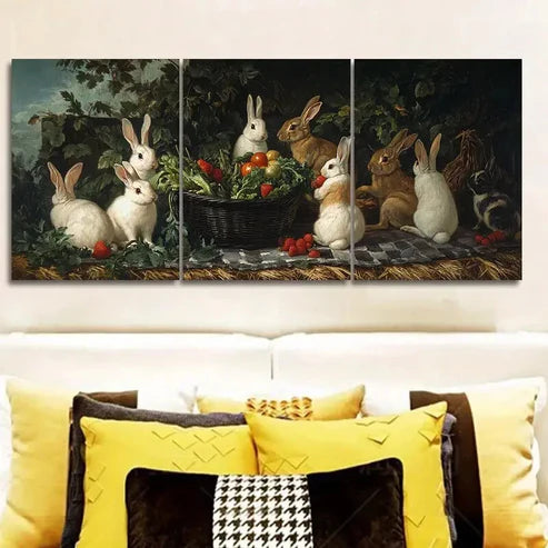 3pcs Rabbit farm  Wall Art Set Canvas Unframed - High Quality Print 100% Australian Made Wall Canvas