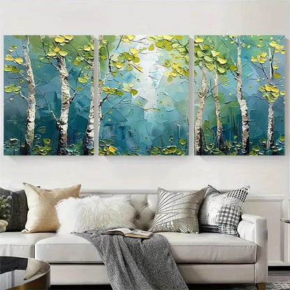 3pcs Abstract Birch Trees Spring Greenery Wall Art Set Canvas Framed 60x90cm - High Quality Print 100% Australian Made Wall Canvas Ready to Hang