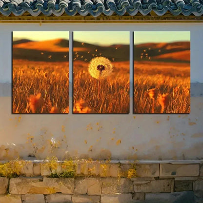 3pcs Vibrant Dandelions in the Fields Design Metal Print Ready to Hang Art - Bella Home Decor