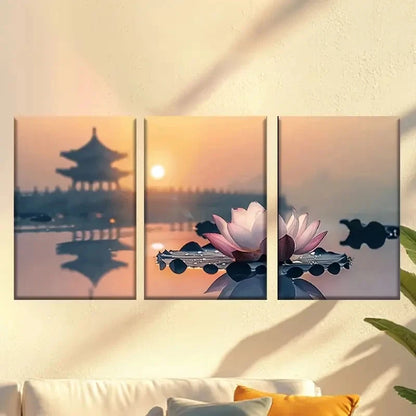 3pcs Lotus flower on table Wall Art Set Canvas Framed 50x70cm - High Quality Print 100% Australian Made Wall Canvas Ready to Hang