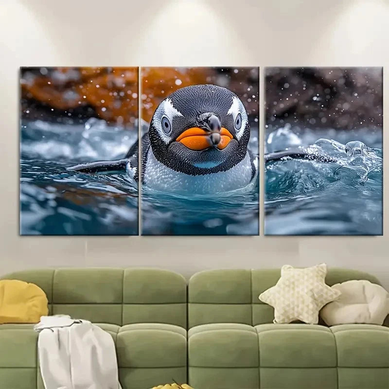 3pcs Underwater Penguin Photography TI  Wall Art Set Canvas Framed 50x70cm - High Quality Print 100% Australian Made Wall Canvas Ready to Hang - Bella Home Decor