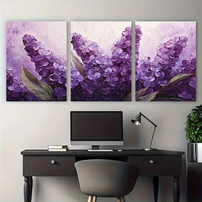3pcs Lilac Painting Floral Impasto Art Flowers Wall Art Set Canvas Framed 40x60cm - High Quality Print 100% Australian Made Wall Canvas Ready to Hang