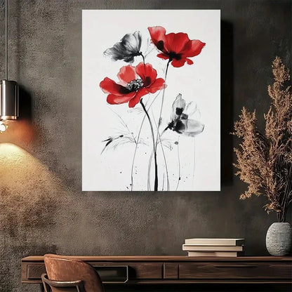 Beautiful Modern Red Poppy Flower Painting 40x60cm Metal Print Ready to Hang - Bella Home Decor