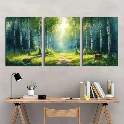 3pcs Spring Forest Landscape Birch Watercolor Metal Print Ready to Hang Art