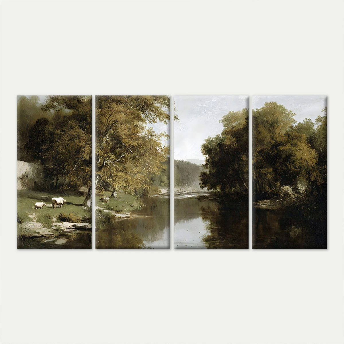 4pcs Classical River Landscape Painting Wall Art Canvas Framed 45x80cm - High Quality Print 100% Australian Made Wall Canvas Ready to Hang