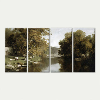 4pcs Classical River Landscape Painting Wall Art Canvas Framed 45x80cm - High Quality Print 100% Australian Made Wall Canvas Ready to Hang