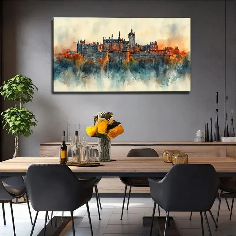 Watercolor Castle Nature Wall Art Canvas Office Home Room Framed 120x60cm