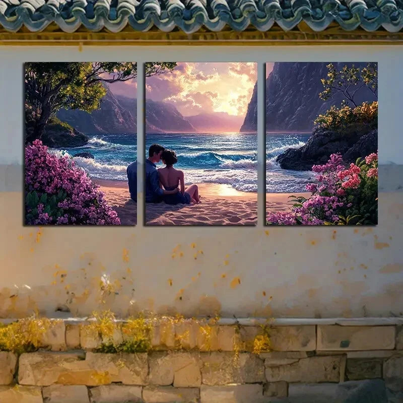 3pcs Couple on Beach Seaside Romance Theme Metal Print Ready to Hang Art - Bella Home Decor