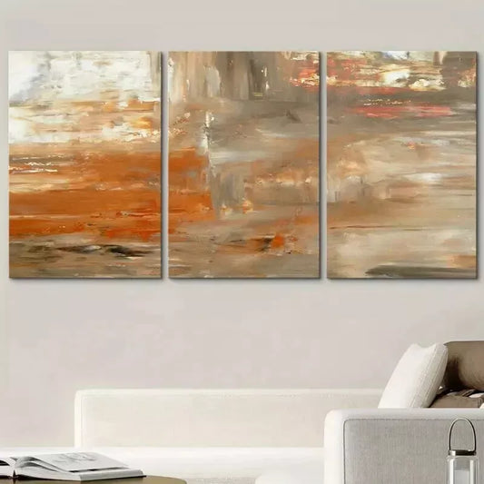 3pcs Gray& Orange Paint Smudge Strokes Wall Art Set Canvas Framed 50x70cm - High Quality Print 100% Australian Made Wall Canvas Ready to Hang