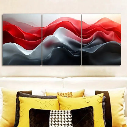 3pcs Red and Black Waves Design Mixed Colors Wall Art Set Canvas Framed 40x60cm - High Quality Print 100% Australian Made Wall Canvas Ready to Hang