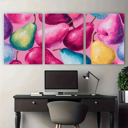 3pcs Vibrant Pink Pear Modern Decor Perfect Wall Art Set Canvas Framed 40x60cm - High Quality Print 100% Australian Made Wall Canvas Ready to Hang