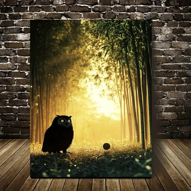 Beautiful Dreamlike Owl Playing with Ball Painting 40x60cm Metal Print Ready to Hang - Bella Home Decor