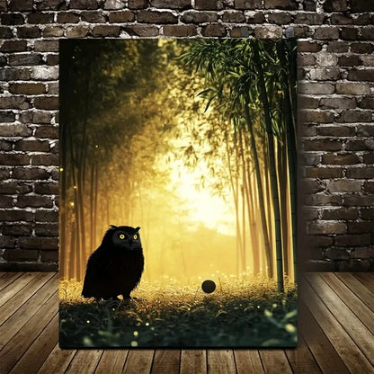 Beautiful Dreamlike Owl Playing with Ball Painting 40x60cm Metal Print Ready to Hang - Bella Home Decor
