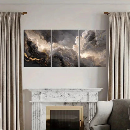 3pcs Abstract Cloudscape Art Dramatic Sky Golden Metal Print Ready to Hang Art - Bella Home Decor