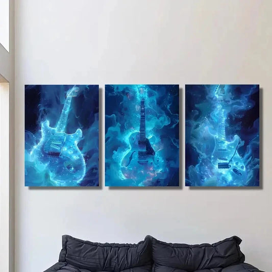 3pcs Music wave poster, guitar Metal Print Ready to Hang Art