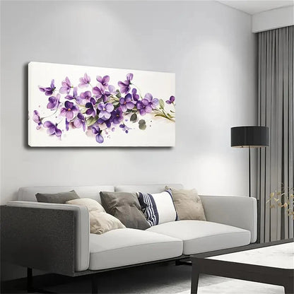 Richly Colored Purple Pansy Wall Art canvas office home room framed 120x60cm - Bella Home Decor