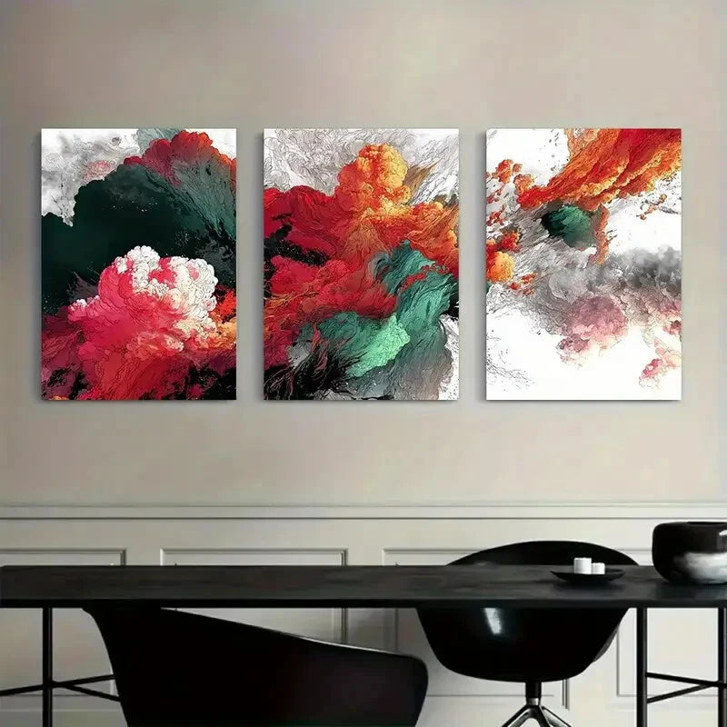 3pcs Vibrant Abstract Floating Islands Metal Print Ready to Hang Art - Bella Home Decor