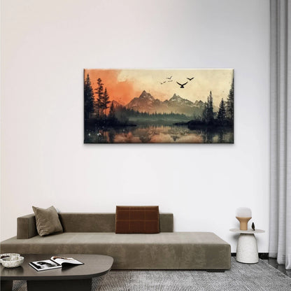 Mountain Lake Birds Forest Wall Art Canvas Office Home Room Framed 120x60cm