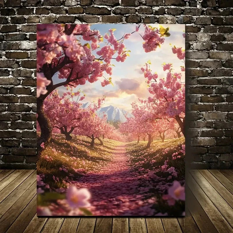 Serene Peach Tree Forest with Blooming Flowers 40x60cm Metal Print Ready to Hang