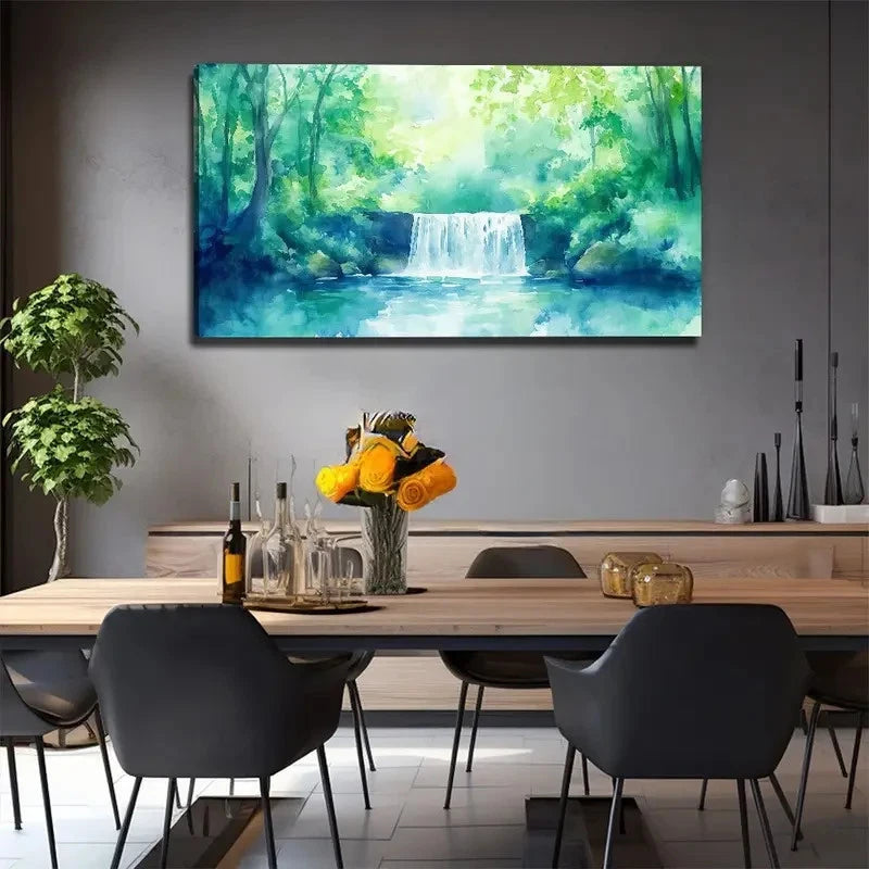 Serene Waterfall & Greenery Wall Art Canvas Office Home Room Framed 120x60cm