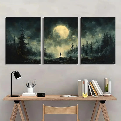 3pcs Whispering Shadows Celestial Skies Painting Metal Print Ready to Hang Art - Bella Home Decor