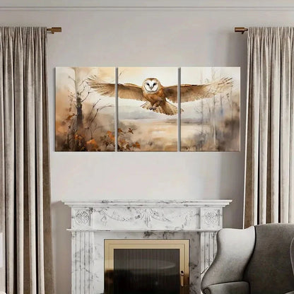 3pcs Owl Flight Watercolor Style Nature Scene Metal Print Ready to Hang Art - Bella Home Decor