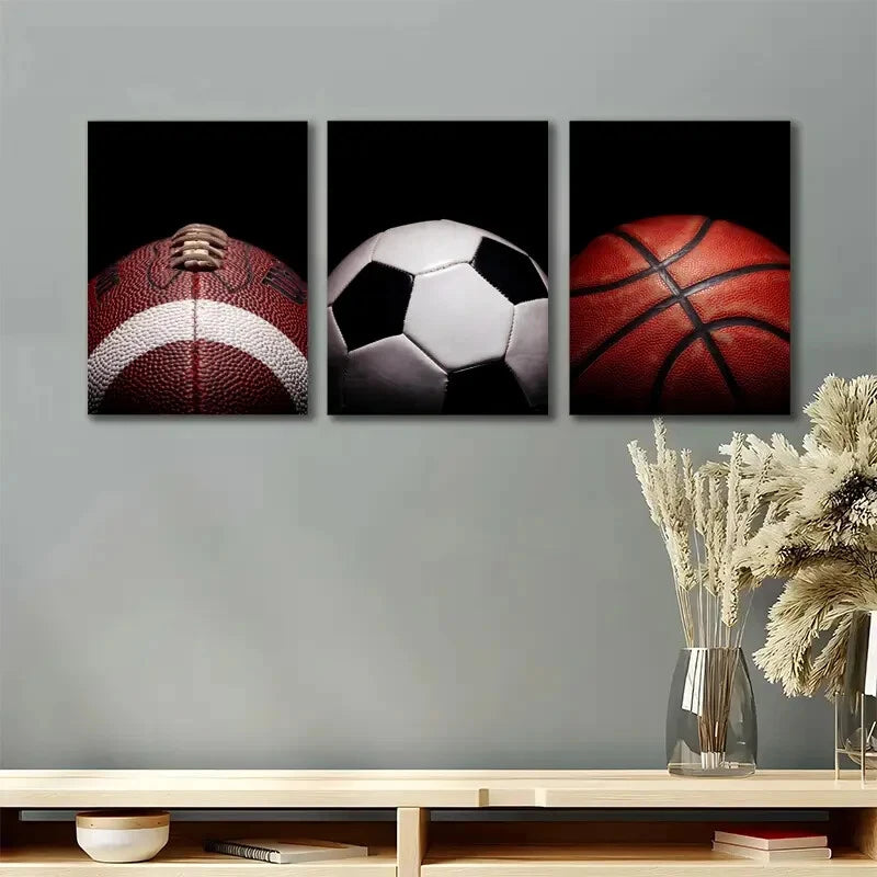 3pcs Sports Football and Basketball Metal Print Ready to Hang Art - Bella Home Decor