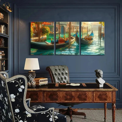 3pcs Venetian Gondolas Water Reflections Metal Print Ready to Hang Art - Bella Home Decor