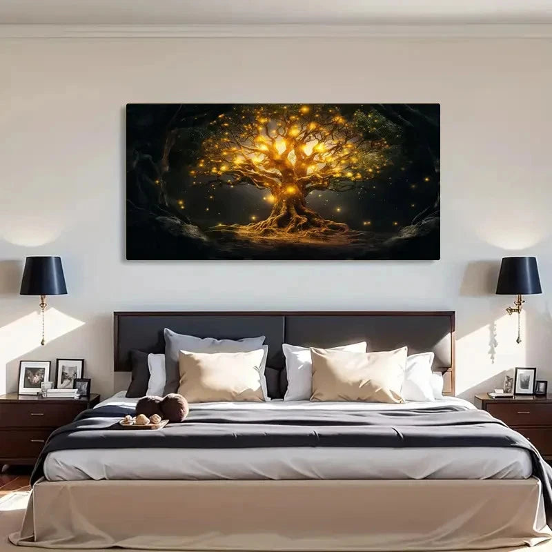 Fantasy Tree of Life Glittering Wall Art Canvas Office Home Room Framed 120x60cm - Bella Home Decor